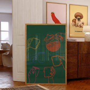 Moderne Kaffee Wandkunst, Bunter minimalistischer Becher Druck, Küche Cafe Dekor, Abstrakte Linie Zeichnung, Kaffeekanne Wanddruck, schrullig Kaffee Kunst