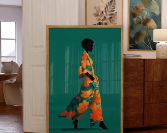 Modern African Woman Wall Art, Afrocentric Fashion Illustration, Modern Bohemian Portrait, Afrocentric Modern Wall Decor, African Print