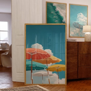 Retro Beach Umbrella Print: Colorful Coastal Wall Art (Digital Download