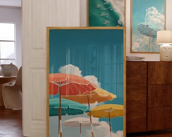 Retro Beach Umbrella Print: Colorful Coastal Wall Art (Digital Download