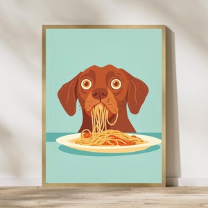 Brown Dog Spaghetti Art Print, Whimsical Dog Kitchen Decor, Brown Dog Pasta Print, Charming Dog Kitchen Print, Maximalist Dog Art, Dog Art