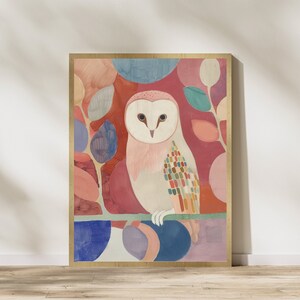 Colorful Owl Printable Digital Art, Oil Painting, Wildlife Art, Owl Love Art, Abstract Owl, Owl Poster, Gift for owl lovers, Pink Prints