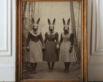 Rabbit Cult of the Forest, Vintage photography, Art Poster Print, Dark Academia, Gothic Occult Poster, Witchcraft, Gothic Home Decor, Creepy