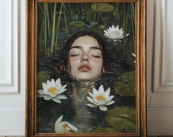 Ophelia Dark Academia Print Victorian Art Gothic Decor Antique Oil Painting Dark Academia Poster Rustic Vintage Wall Art Feminine Wall Art