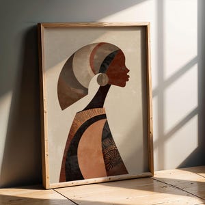 Minimal female profile art print with curved shapes and tribal pattern details