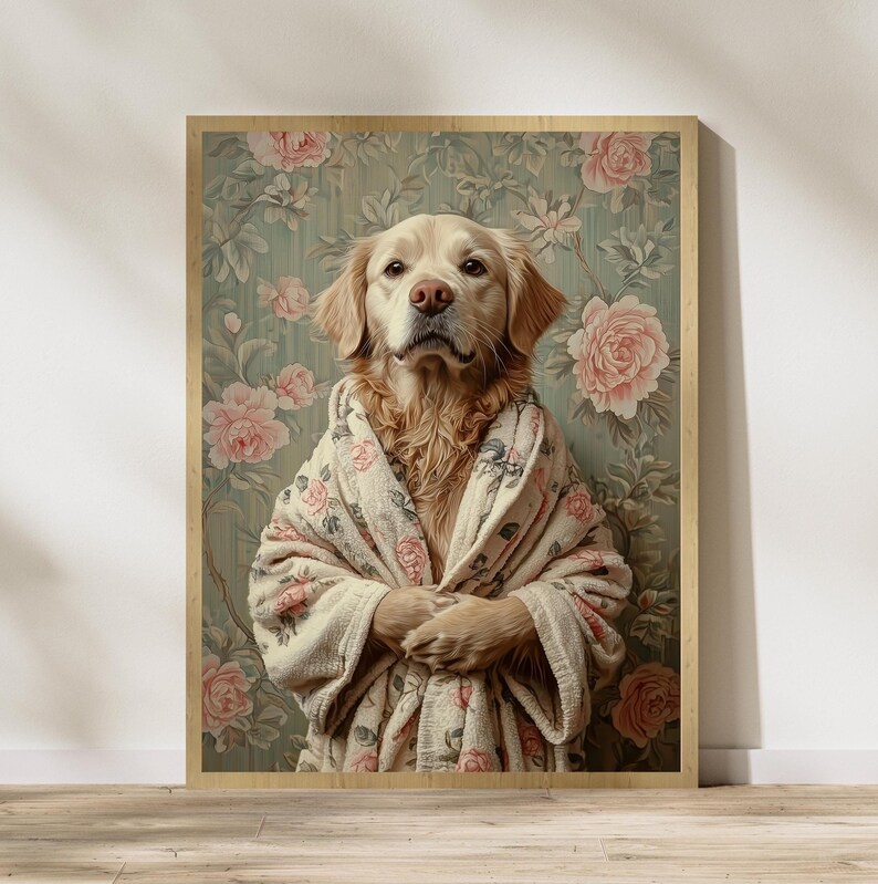 Golden Retriever in Bathrobe DIGITAL DOWNLOAD, Dog Printable Wall Art ...