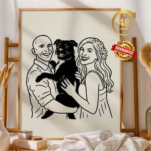 Digital Custom Family Portrait, Line Art Drawing, Cartoon Minimalist, Cute Pet Gift, Badly Drawn Pet Lover Gift, Gift For Family, Digital