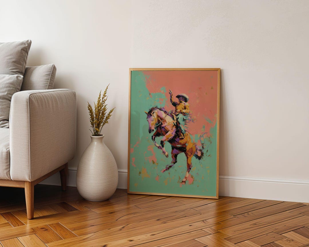 Rodeo Cowboy Wall Art, Colorful Horse Rider Western Print, Pop Art ...
