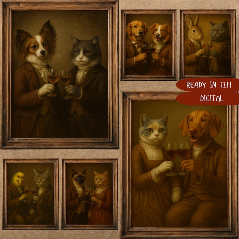 custom royal pet portrait with wine