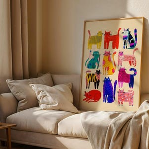 Vibrant multicolor cat illustration for modern home decor