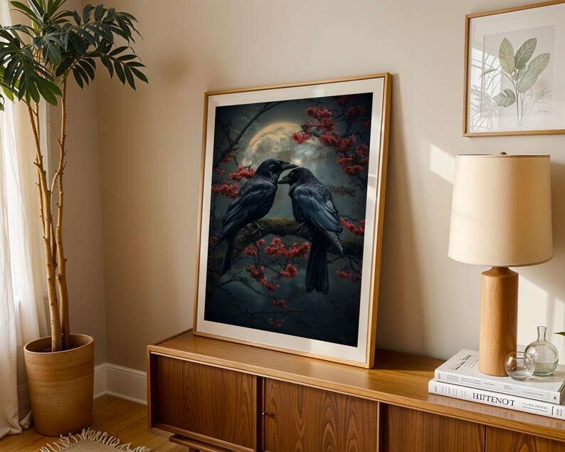 Witchy raven love art poster