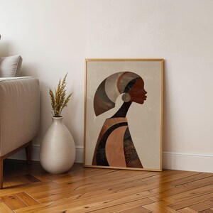 Modern african portrait print with beige background and terracotta browns