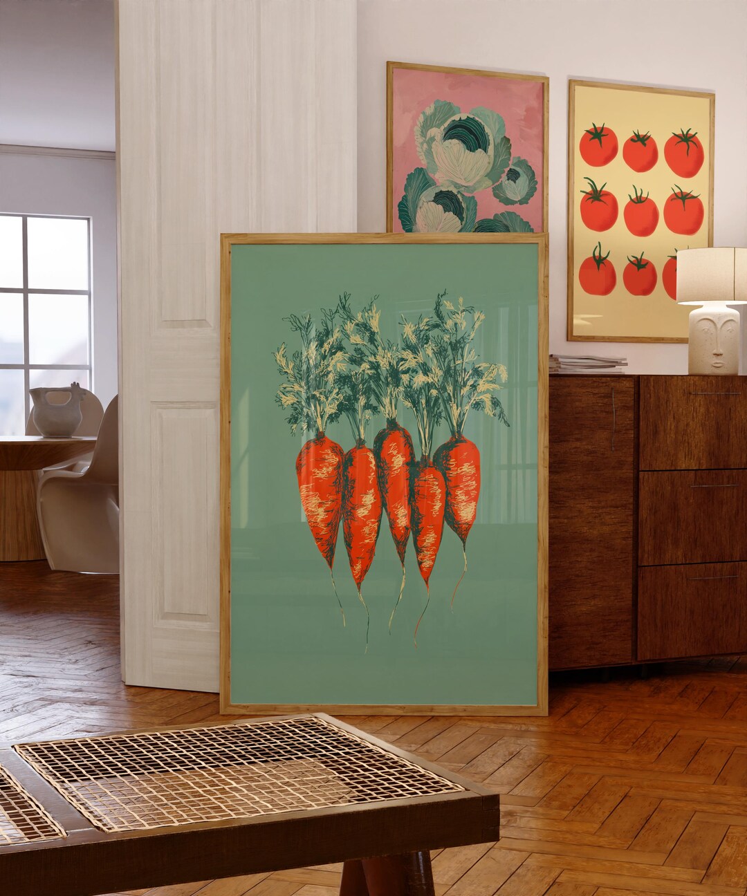 rustic vegetable kitchen prints | 3-piece wall art |... Rustic Carrot Kitchen Wall Art, Botanical Vegetable Print, Farm to ...
