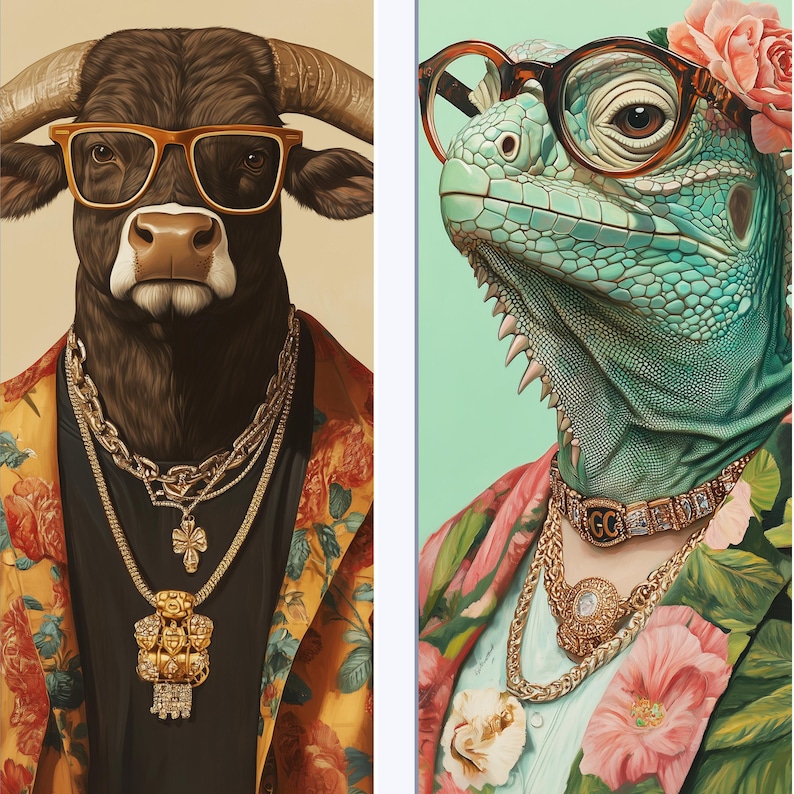 Fashionable lion with glasses poster