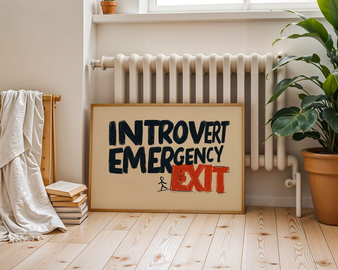 Exit Sign Humor Introvert Emergency Exit Poster, Funny Office Wall Art, Office Humor ...