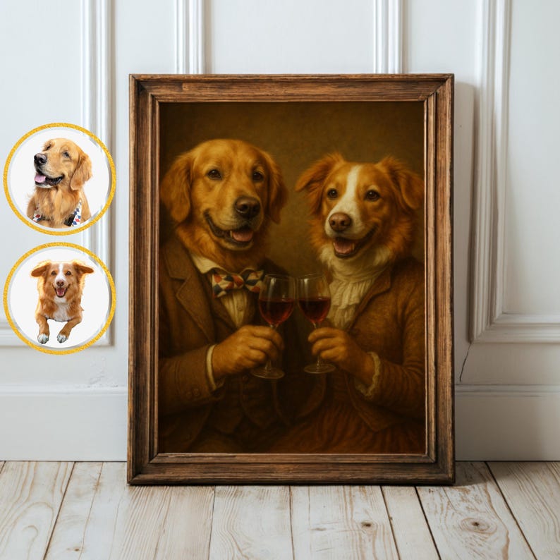 funny cat and dog baroque painting