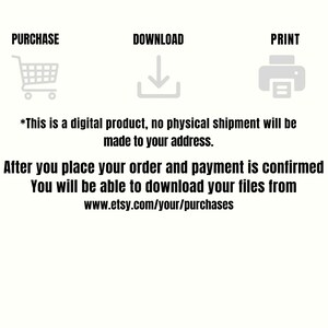 May include: Image with the words PURCHASE, DOWNLOAD, and PRINT above corresponding icons of a shopping cart, a downward arrow, and a printer. Text states this is a digital product and how to download files.