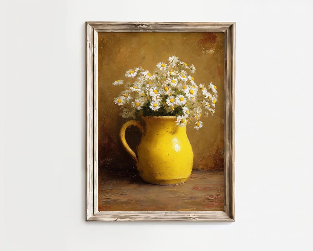 Vintage Floral Wall Art – Daisy Bouquet Rustic Print, Cottagecore ...