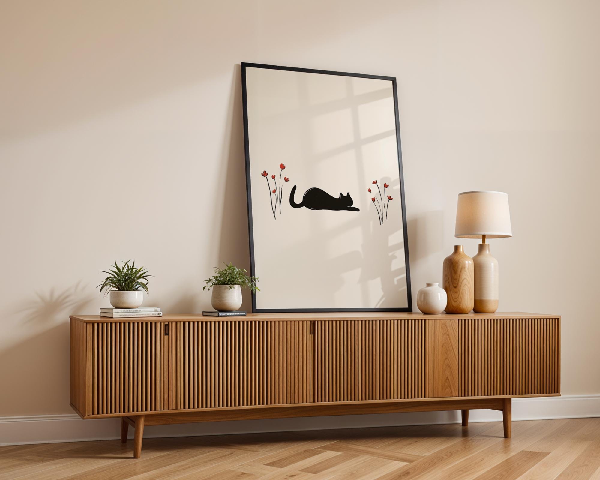 Minimalist Black Cat Wall Art, Minimal Line Cat Drawing, Line Art Print ...