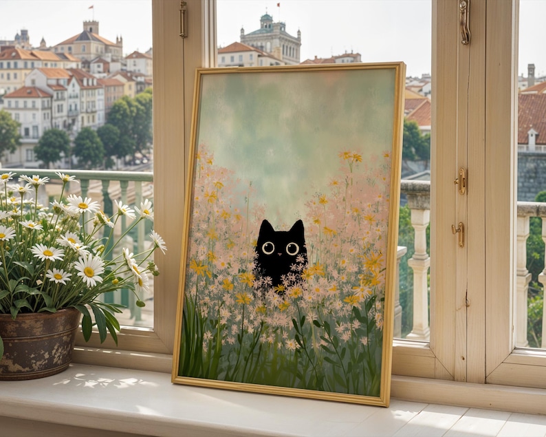whimsical floral cat print