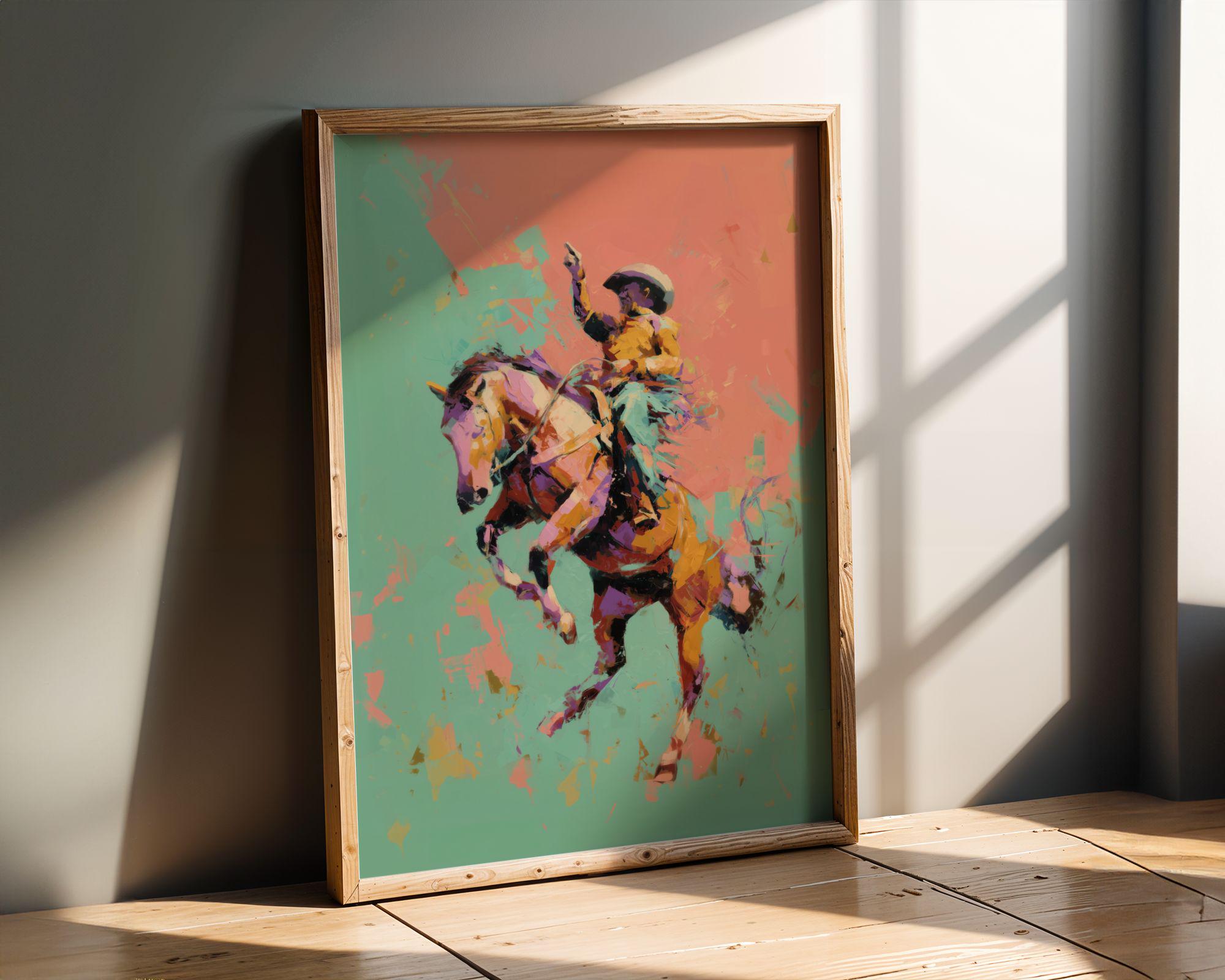 Rodeo Cowboy Wall Art, Colorful Horse Rider Western Print, Pop Art ...