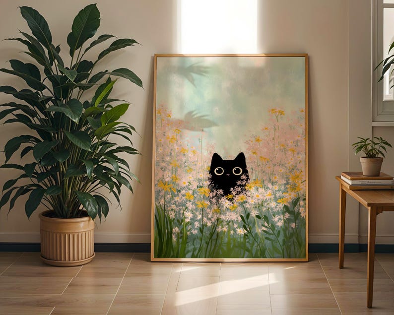 meadow scene cat artwork