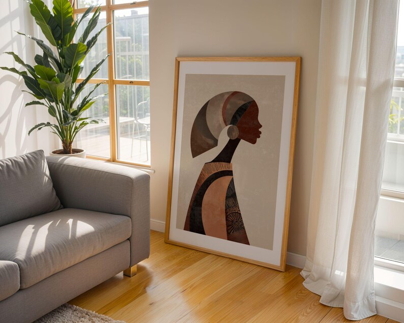 Earthy neutral wall art featuring brown black cream geometric illustration