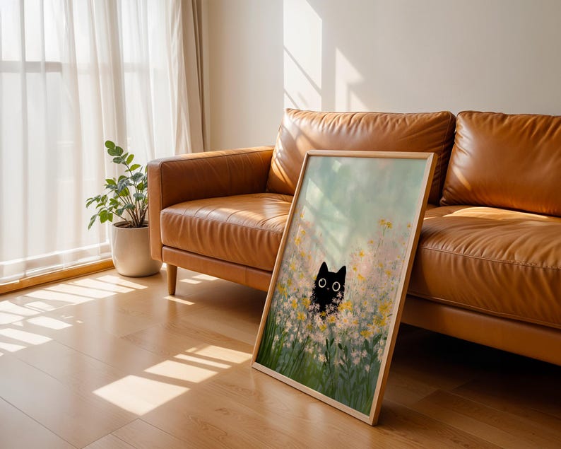 black kitten in daisy patch