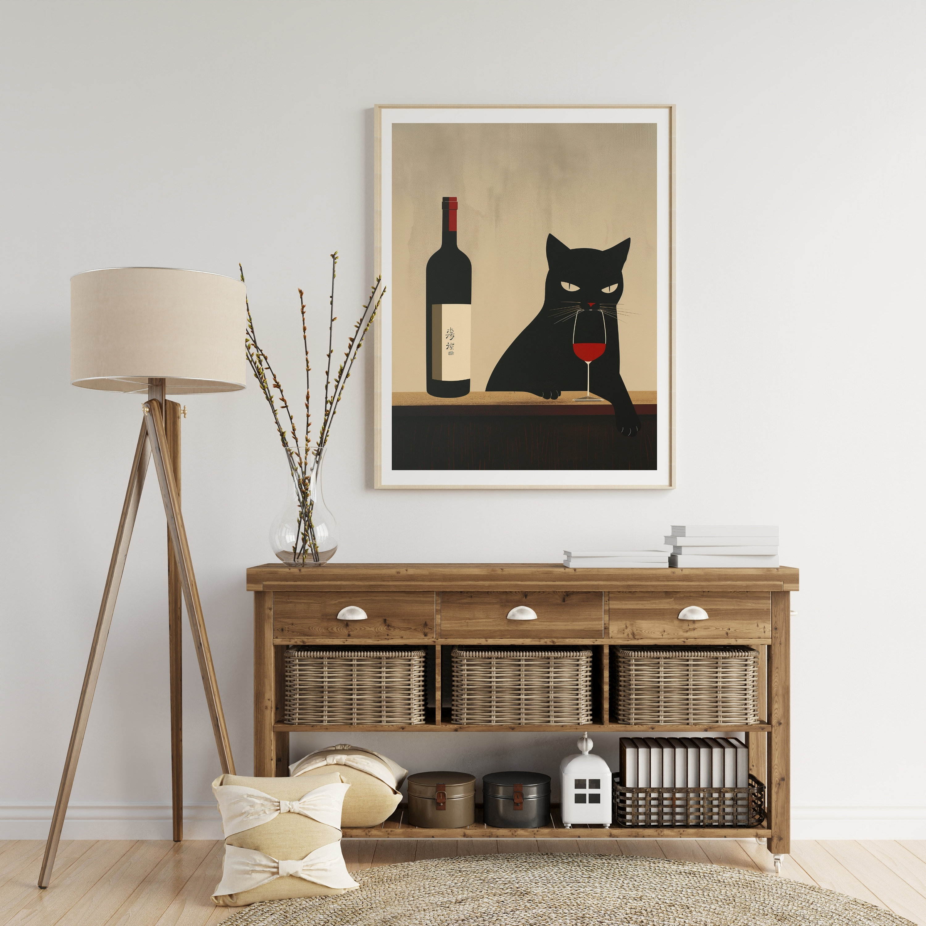 Black Cat Wine Poster, Cat Drinking Wine Art Print, Wine Cat Art Prints ...