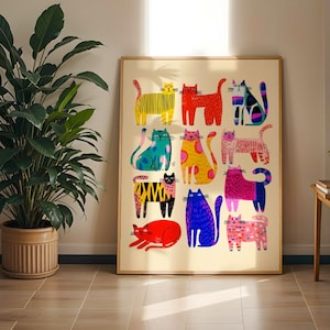 Fun pop art style cat illustration for bedroom or living room
