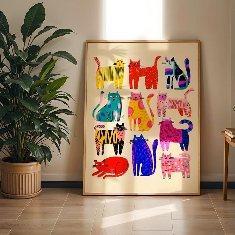 Cat Art Print Colorful - Etsy