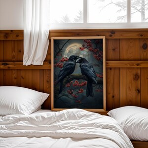 Fantasy nature scene with black birds