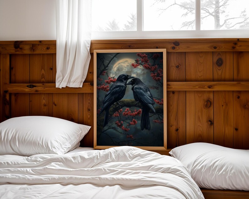 Fantasy nature scene with black birds