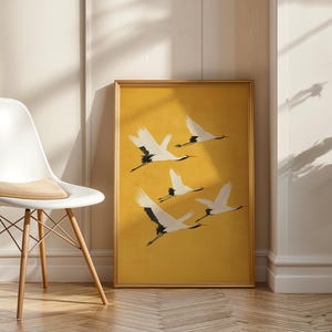 Traditional Japanese bird illustration with rich, warm golden tones.