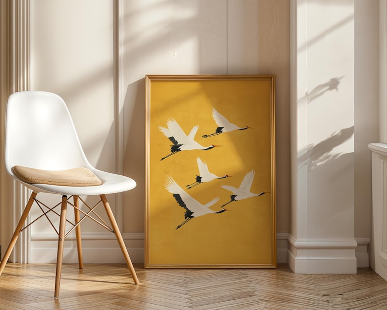 Traditional Japanese bird illustration with rich, warm golden tones.