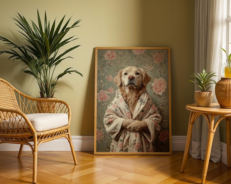 Golden Retriever in Bathrobe DIGITAL DOWNLOAD, Dog Printable Wall Art ...