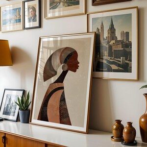 Mid century modern abstract portrait wall decor in warm neutral palette