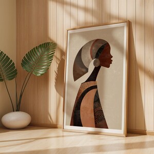 Boho geometric woman silhouette with circular earring and textured finish