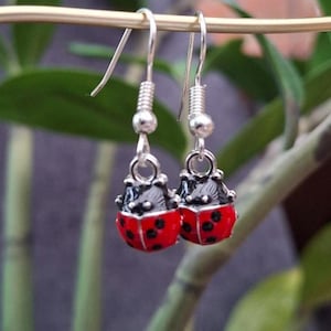 Pendientes colgantes de mariquita: dije de insecto esmaltado en rojo y negro