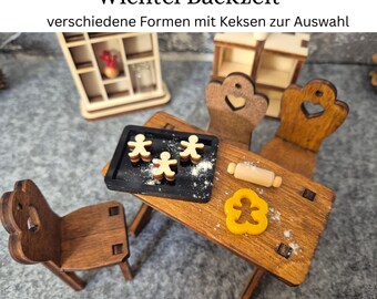 Mini Wichtel Backset – Backblech, Nudelholz, Ausstechform & Kekse – Wichtel Zubehör Weihnachten , Miniatur Backutensilien, Wichtel Kekse