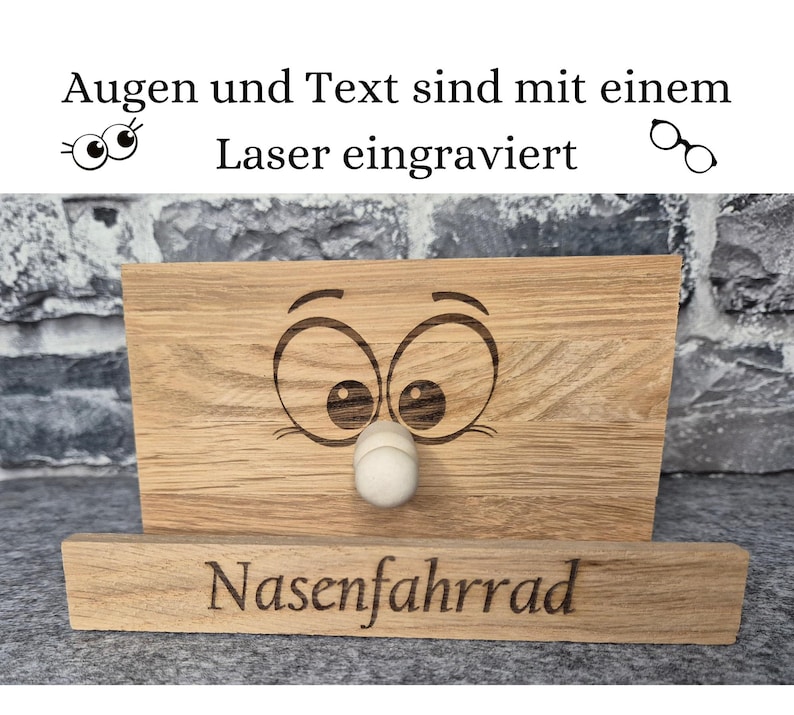 Hier wird das Nasenfahrrad gezeigt mit einem weiteren paar Augen zu sehen. Es stehen 3 verschiedene Augen zur Auswahl.