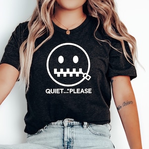 Quiet Please Smiley Face Tee: Retro Zipper Mouth T-Shirt