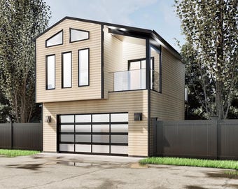 24'x24' Garage ADU Plan – 1-Bedroom Suite Above & Deck