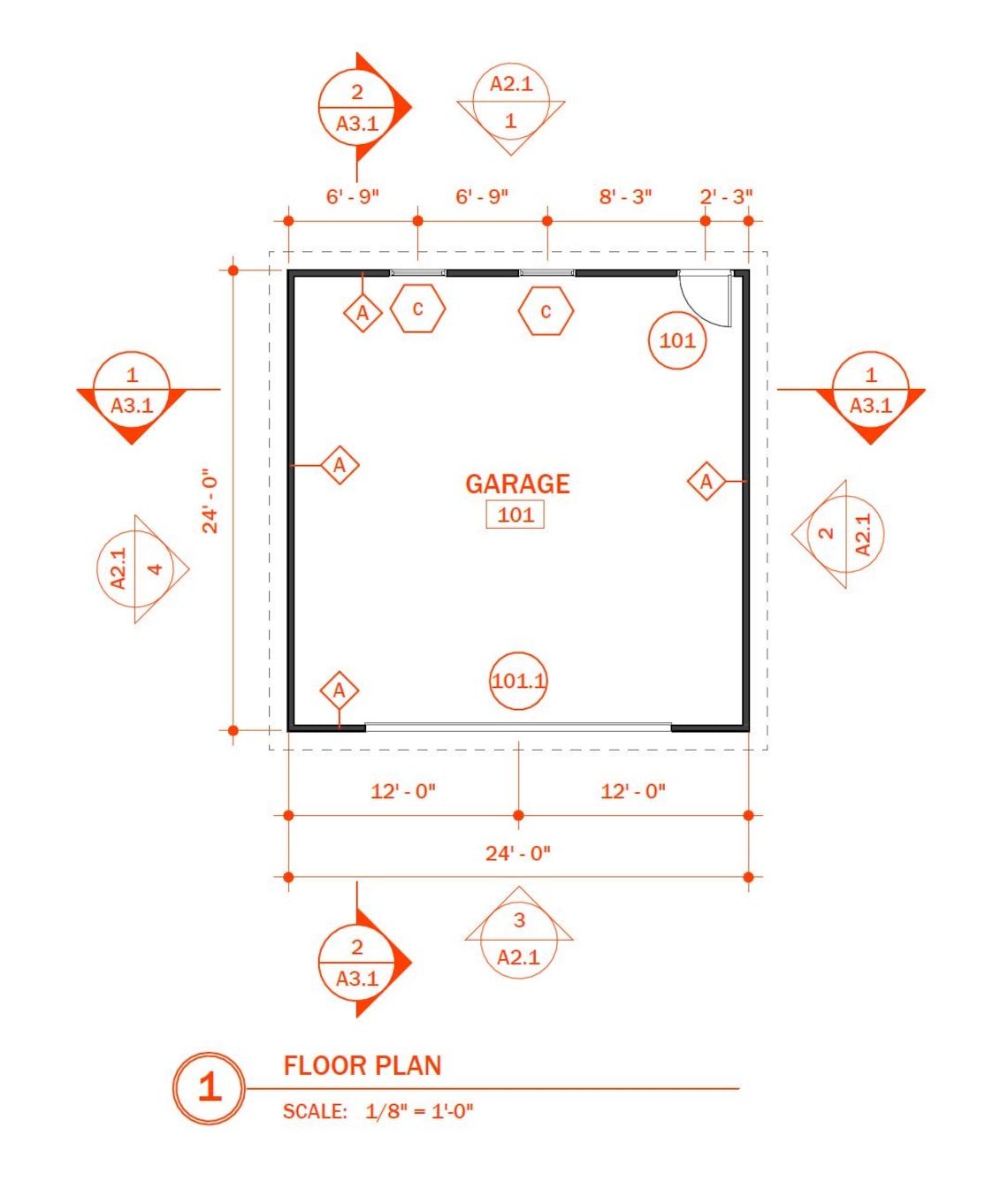 24x24 Modern Garage Plan | Spacious Two-car Garage With Contemporary ...