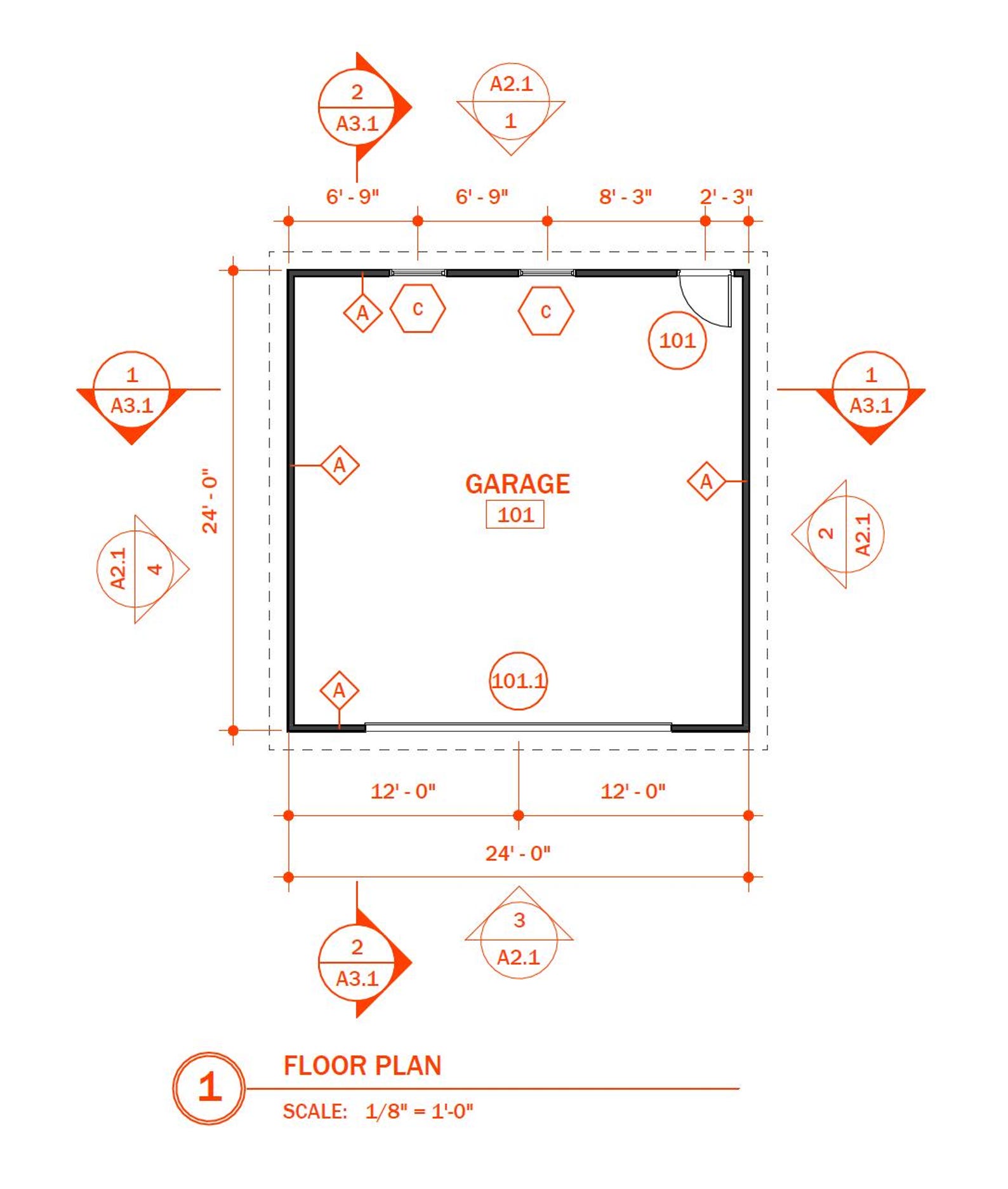 24x24 Modern Garage Plan | Spacious Two-car Garage With Contemporary ...