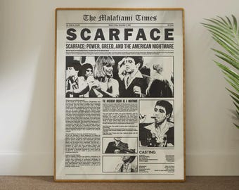 Scarface Film Poster: Newspaper Vintage Wall Art (Digital Download)
