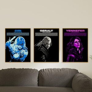 The Witcher Trio Poster - DIGITAL - Vintage Prints | Minimalist Wall Art |  8K High Quality | Game Affiche Poster | Witcher 3 Poster