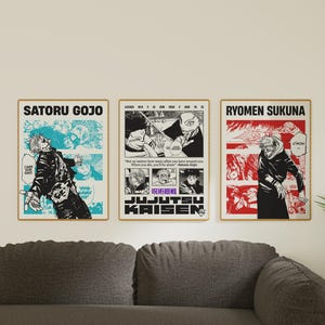 Jujutsu Kaisen Poster Trio 18x24&quot; - DIGITAL - Satoru Gojo - Ryomen Sukuna | Vintage Prints | Minimalist Wall Art |  Anime Manga