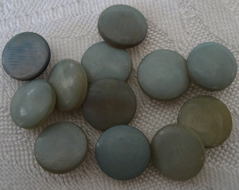 Vintage Horn Buttons: Set of 12 Dyed Blue-Tan Sewing Supplies (3/8")