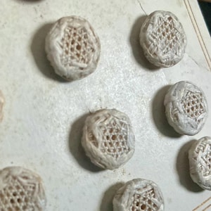 Set/ 12 ANTIQUE VINTAGE 3/8” Cream White Star Fabric Thread Back French Clothing Adorn Embellish Sewing Supply Craft BUTTONS